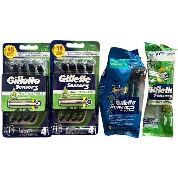 LOT 4 GILLETTE Sensor2/Sensor3 Sensitive Plus Blade Razor - Picture 1 of 4